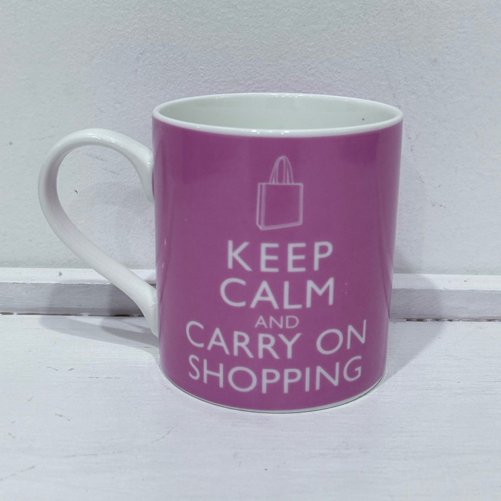 Kent Pottery Pink‎ & White  "Keep Calm & Carry On Shopping" Coffee / Tea Mug